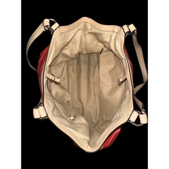 Coach Devin Shoulder Bag F24022 Orange Animal Print Canvas Tan Leather Tote - Picture 6 of 7